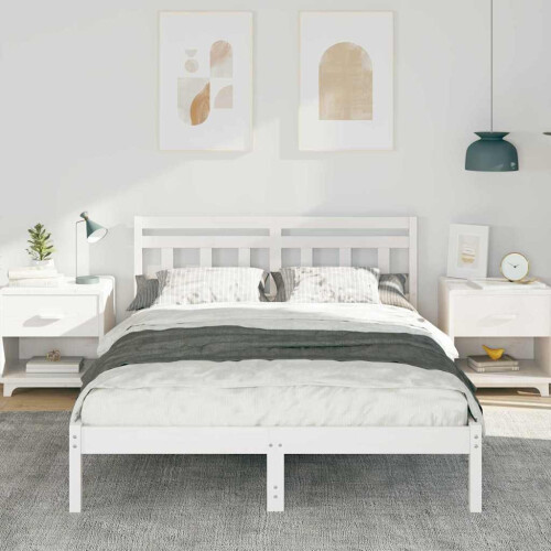 VidaXL vidaXL Bed Frame White 135 x 190 cm Solid Pine Wood 2
