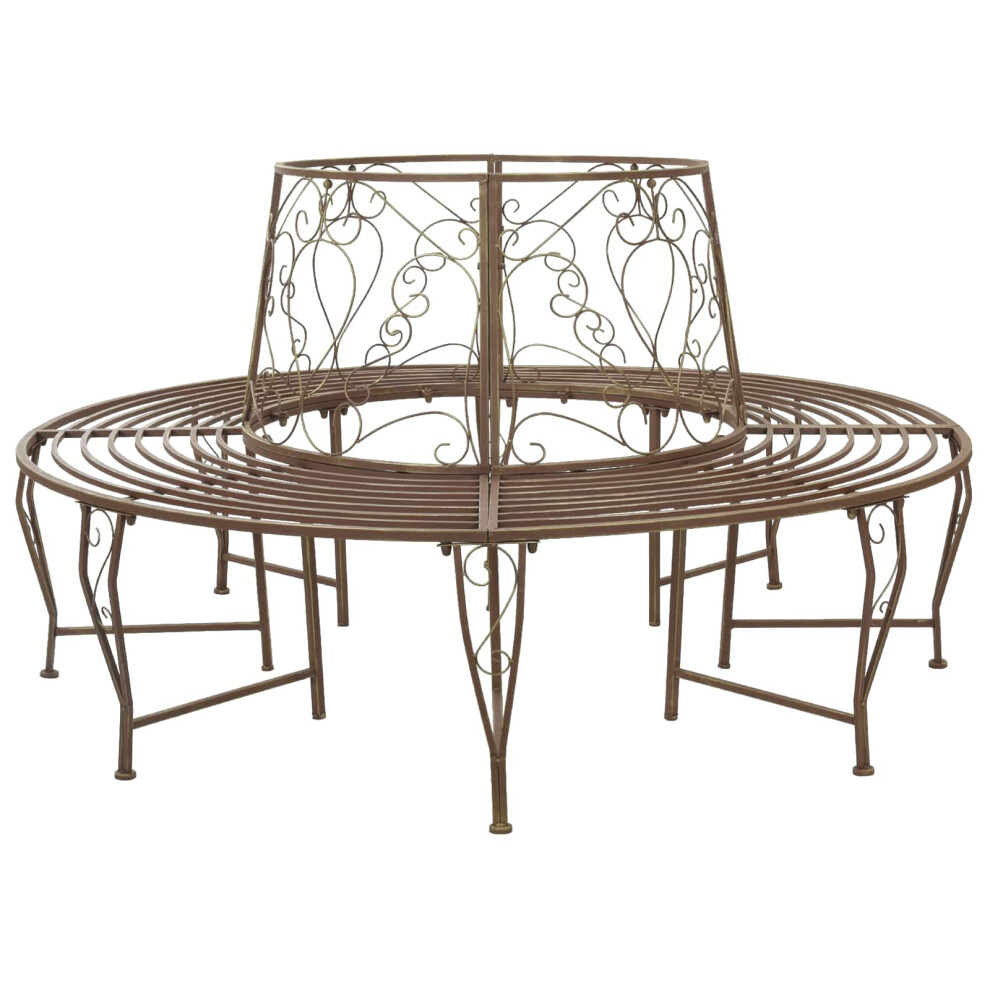 Vidaxl Tree Bench 8-Seater Ø 160 X 89 Cm Steel Antique Brown Round