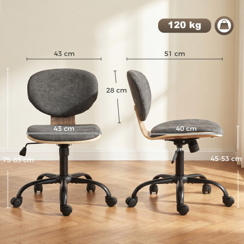 Homcom HOMCOM Home Office Desk Chair Height Adjustable, Grey 2