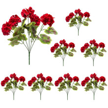 8 Pcs Red Artificial Pelargonium Plants Realistic Silk Pelargonium Flowers UV Protected Faux Pelargoniums for Outdoor