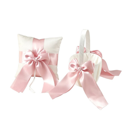 2 Pcs Flower Girl Basket &  Bearer Pillow Set 1