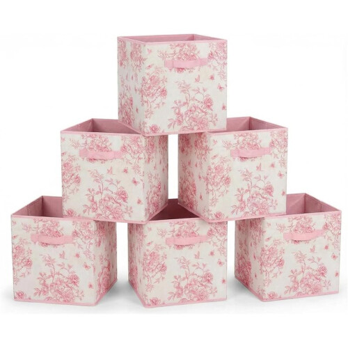 6 Pack  Floral  Storage Bins 12.5" X 12.5" Fabric Storage Baskets with Handles Organizer Boxes