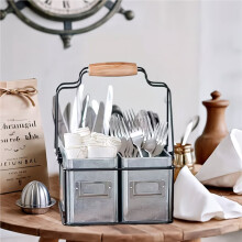 Wooden Handle Metal Milk Bottle Carrier for 4 Bottles, Wine Container & Water Bottle Holder - Desktop Storage Rack