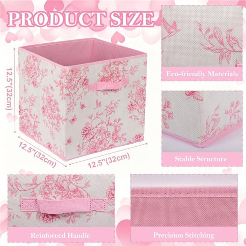 6 Pack  Floral  Storage Bins 12.5" X 12.5" Fabric Storage Baskets with Handles Organizer Boxes 1