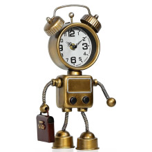 Orologio da Tavolo Robot Steampunk Industriale, Orologio da Scrivania e da Mensola Retrò In Metallo con Doppia Campana, A Batteria.