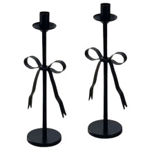 Black Candlestick Holders Set of 2 Weighted Bow Taper Candle Holders Candle Stick Holder Home Decor Mantel Wedding Party