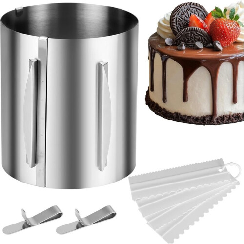 Extra-Tall (20 cm) Adjustable Cake Ring with Scale. Adjustable Stainless Steel Baking Ring (16-30 cm) ,for Baking