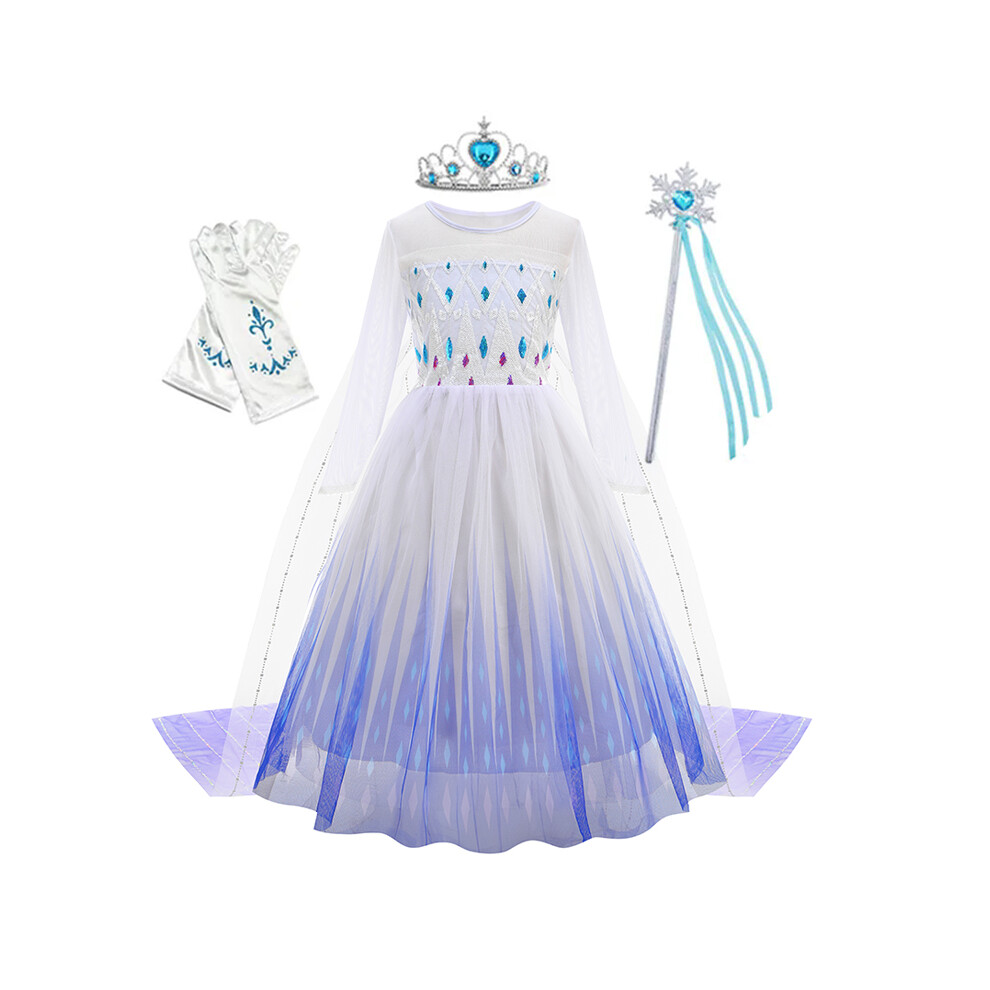 Photos - Fancy Dress ) Elsa Princess Dresses for Girls Sequin Mesh Cloak Cosplay Carnival Frozen 2 Costume Birthday Party Kids Ball(3Y (Size 110)
