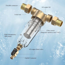 Pre-Filtro de Lavado A Contracorriente para Sistemas de Agua Domésticos Filtro de Agua, Filtro de Sedimentos de 1 Pulgada con Adaptador de 3/4"