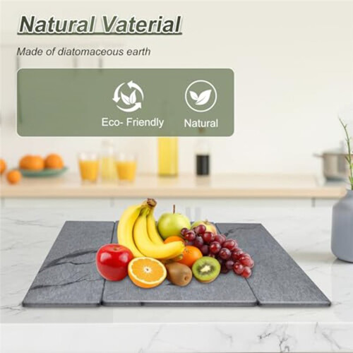 Large Stone Dish Drying Mat, Suitable for Kitchen Countertops, Foldable, Quick-Drying, Stylish Diatomaceous Earth