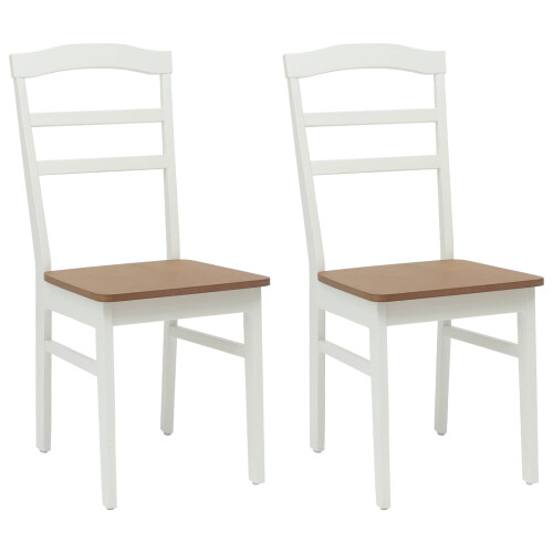 VidaXL vidaXL Dining Chair 2 pcs White and Natural Solid Rubber Wood 2