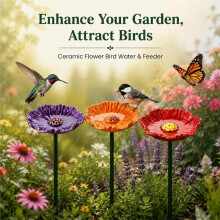 Pollinator Watering Station, Colorful Flower Bee Water Feeder Butterfly Bird Bath, Small Outdoor Garden Stake Yard