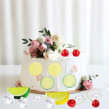 1set Simulated Home Kitchen Decoration and Photography Props, Including Lemon Slices, Cherries, and Ice Cubes, 64 Pieces
