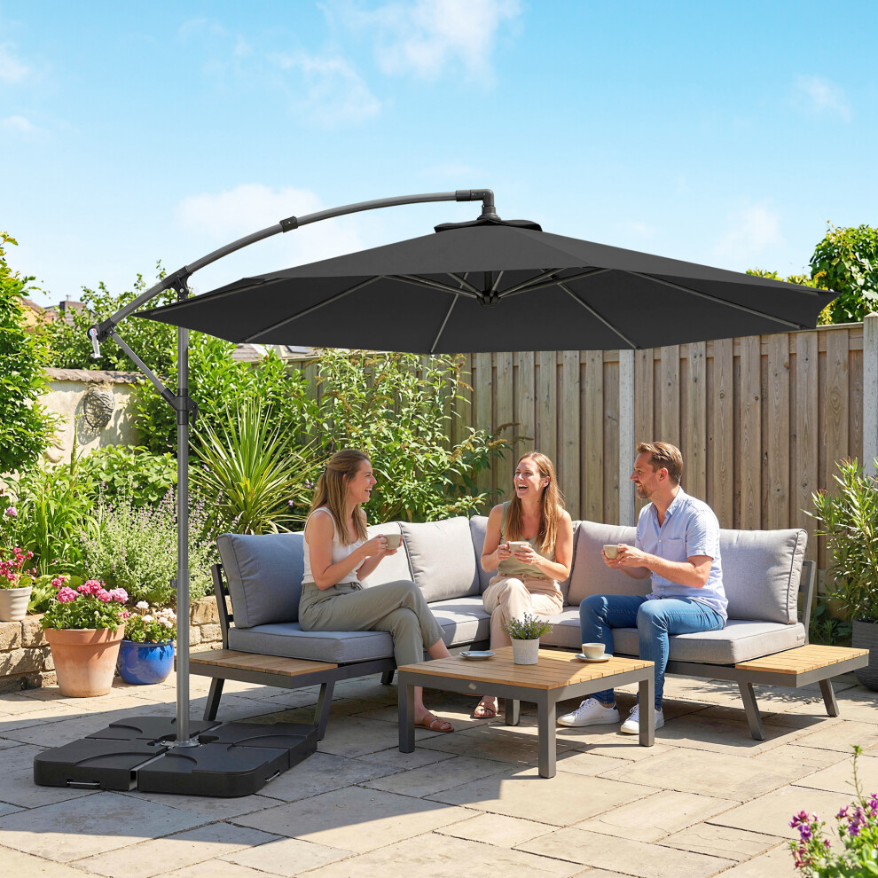Outsunny 3(M) Banana Parasol Cantilever Umbrella Garden W/ Base Weights