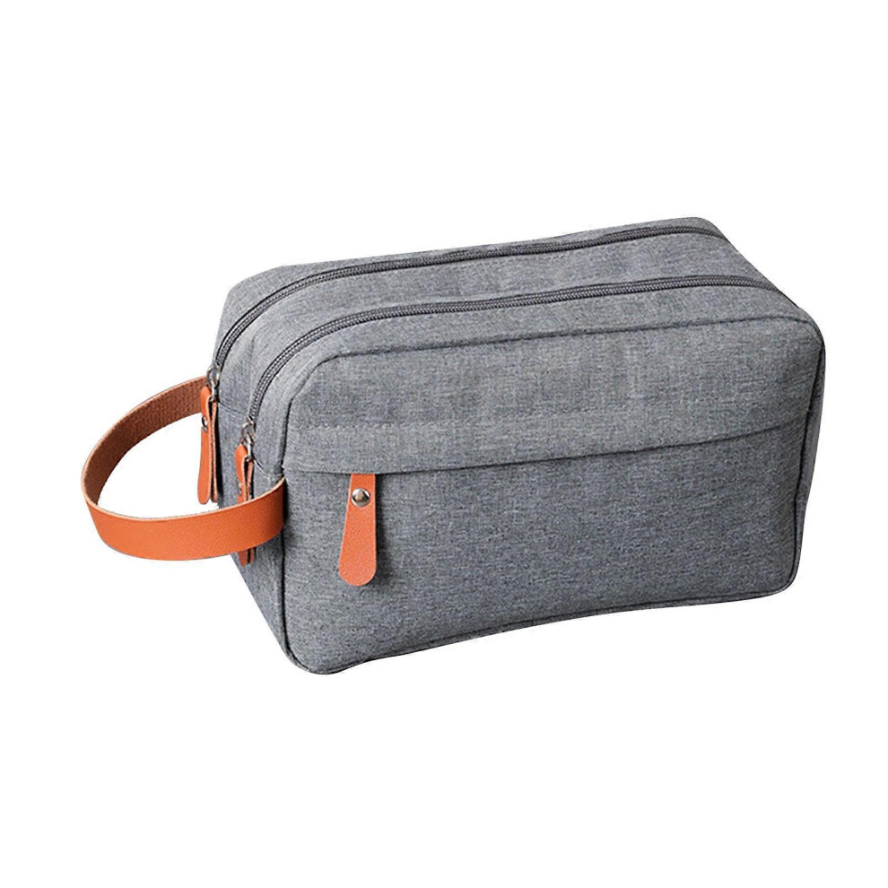 Grey Double Layer Mesh Cosmetic Bag, Large Travel Organizer with Sturdy Handle