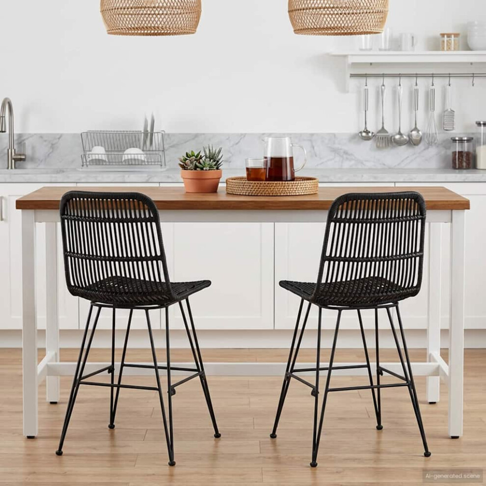 Vidaxl Dinning Chair 2 Pcs Black 41 X 55 X 85 Cm Rattan And Steel