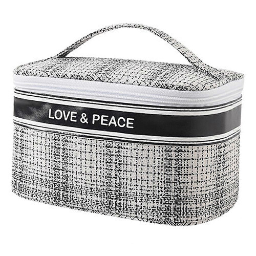 Double-Layer Travel Makeup Bag, Large Mesh Design, Sturdy Handle, Gray