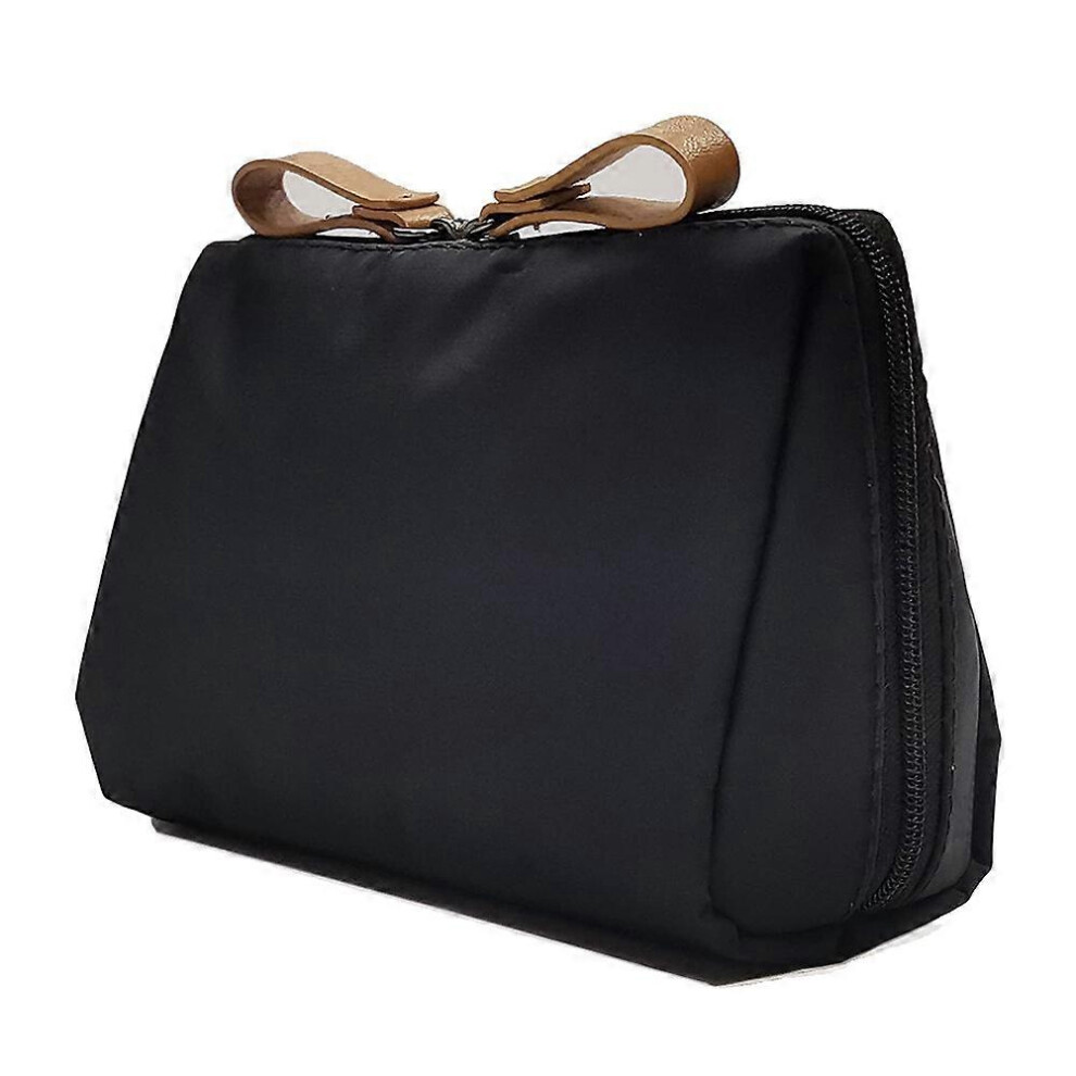 Black Foldable Cosmetic Brush Travel Case, Multi-Function Makeup Pouch Organizer