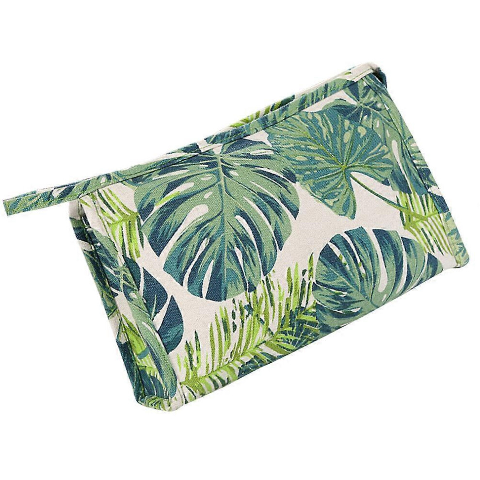 Tropical Monstera Canvas Makeup Bag, Portable Travel Cosmetic Pouch