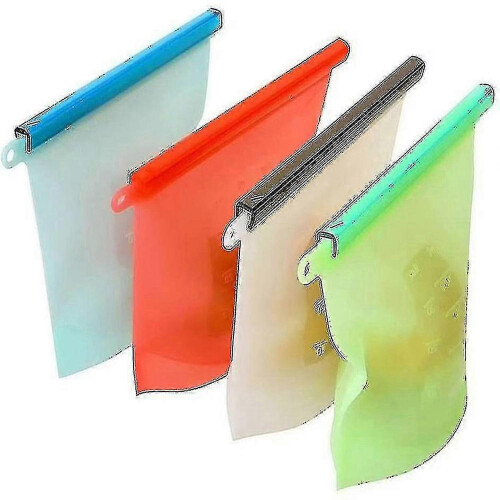 Reusable Silicone Food Storage Bags, Airtight Leak-Proof, 4-Pack Multicolor
