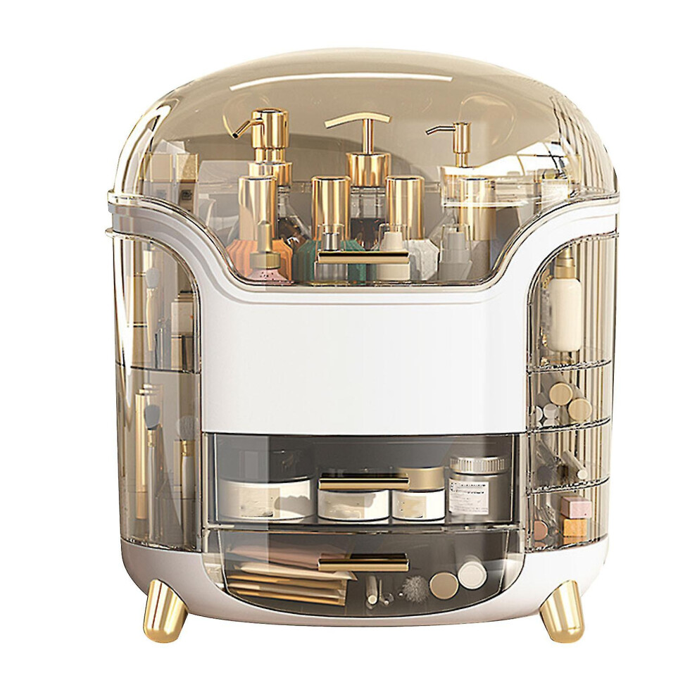 Large Capacity Rotating Cosmetic Box, Transparent Makeup Organizer, White