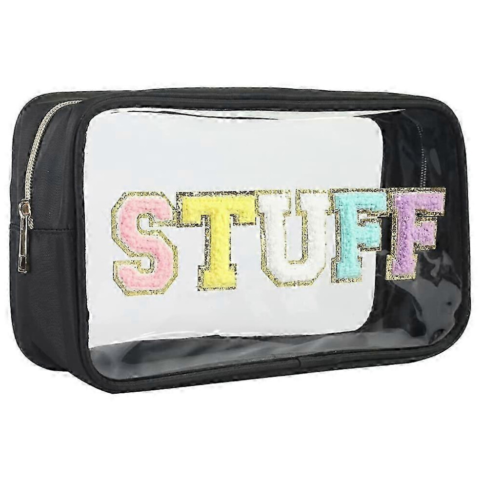 Clear Chenille Letter Travel Makeup Bag, Nylon Waterproof Toiletry Organizer, 2 Pack