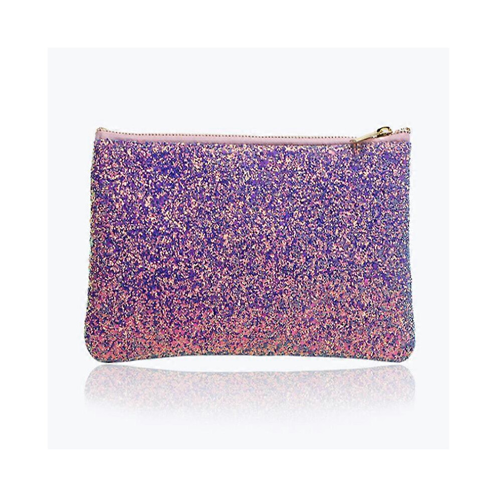 Purple Glitter Zipper Cosmetic Bag Makeup Brush Lipstick Toiletry Handbag