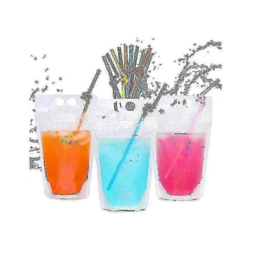 100 wiederverwendbare 473-ml-Trinkbeutel mit Strohhalm – wiederverschließbare Smoothie-Beutel