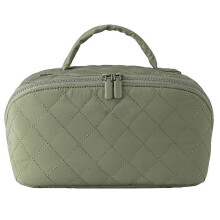 Green Compact Travel Makeup Pouch for Women, Portable Cosmetic Bag with Handle
