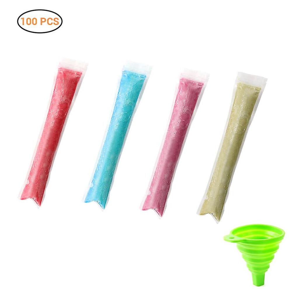 Popsicle Freezer Bags 100-Pack, Plastic Ice Pop Molds For Homemade Yogurt & Summer Drinks, Includes Funnel 7734654141583