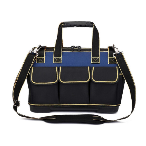 Heavy Duty Waterproof Wide Mouth Tool Bag, Blue, Molded Base, Adjustable Strap