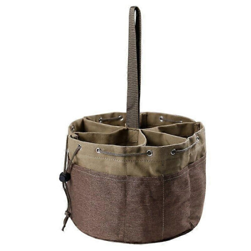 Multi-Purpose Bucket Organizer Bag, 18x24x24cm, Khaki, Drawstring, Nylon Handle