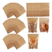 150 sachets kraft bruns à fond plat, 3 tailles, fenêtre transparente