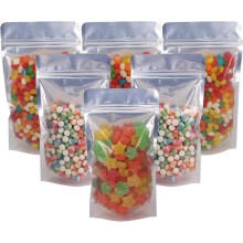 100 Pack 5.5x10in Stand Up Zipper Mylar Pouches, Clear Front Foil Back, Reusable Food Bags