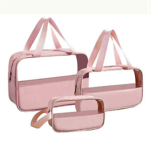 Set di beauty case da viaggio rosa trasparente, organizer trasparente in 3 pezzi