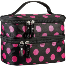 Cosmetic Bag Double Layer Dot Pattern Portable Waterproof Durable Makeup Case