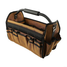 Bolsa portaherramientas para electricista con 21 bolsillos, impermeable, resistente, de poliéster 900D y base rígida.