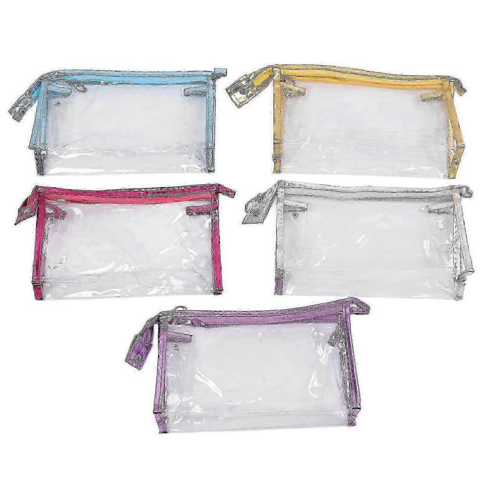 Waterproof Transparent PVC Travel Makeup Bag with Handle - 5-Piece Cosmetic Organizer Set