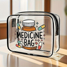 Beauty case trasparente in PVC, pochette cosmetica trasparente con stampa di medicinali, organizer da viaggio con manico per uomo