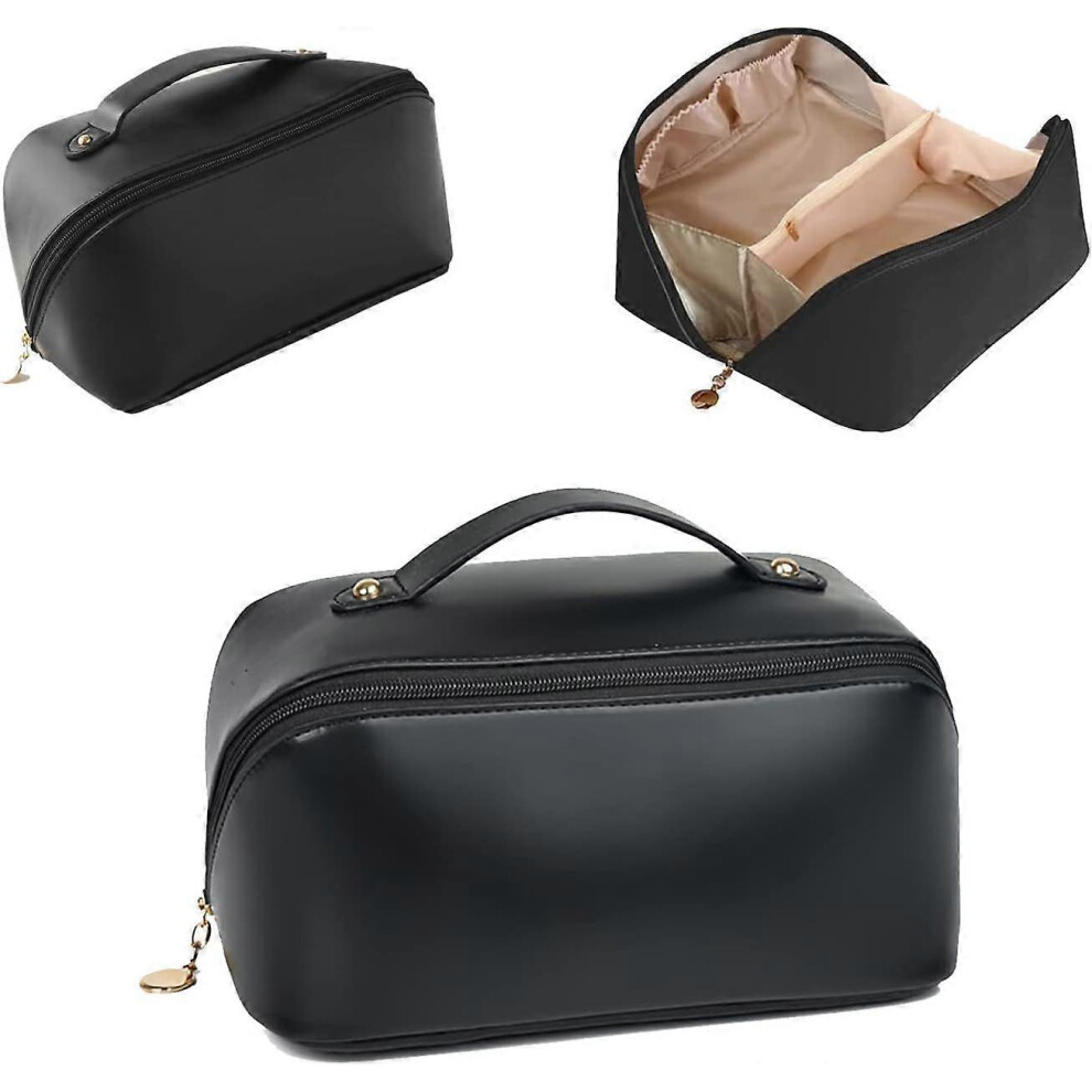Large Multifunctional Travel Cosmetic Bag, Makeup Organizer Toiletry Handbag (Black)