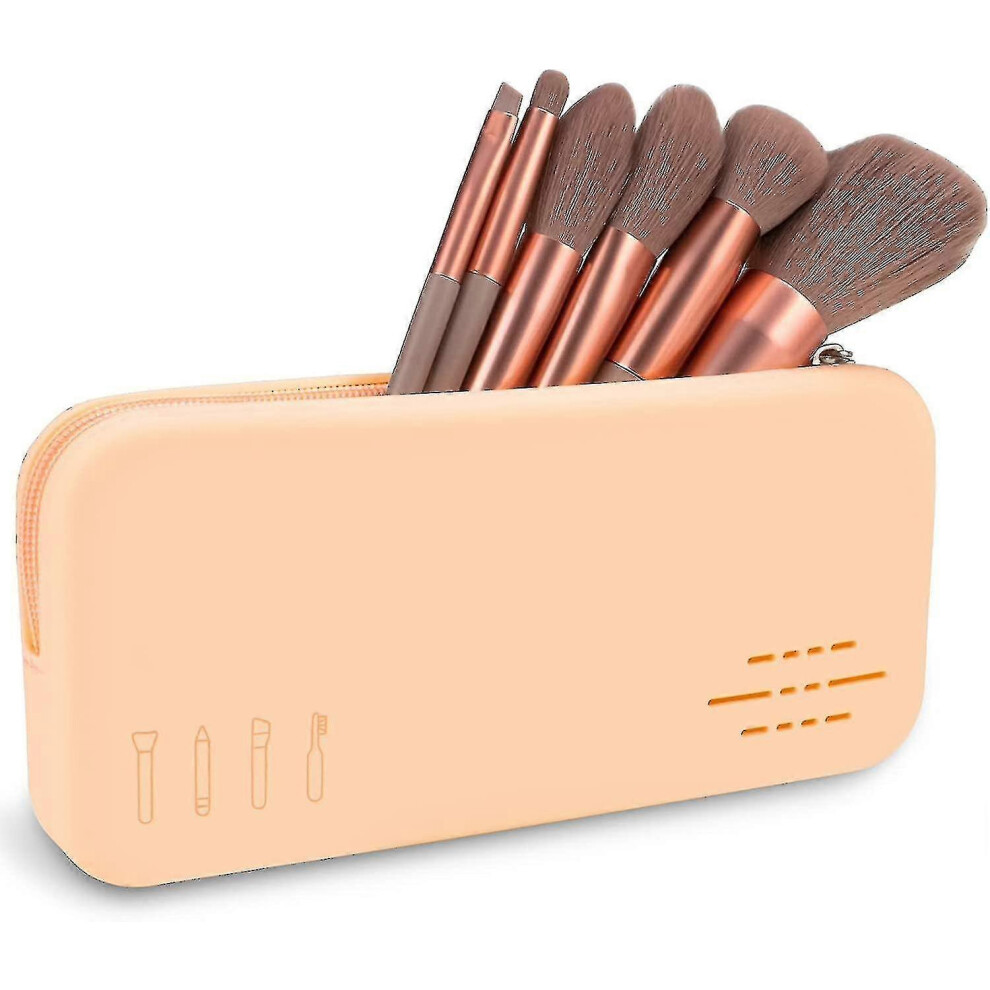 26-27 Silicone Zippered Makeup Brush Case, Portable Travel Cosmetic Organizer Pouch