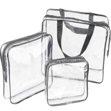 Paquete de 3 neceseres transparentes, organizadores de cosméticos impermeables para viajes (negro)