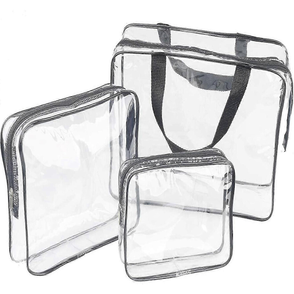 3 Pack Clear Toiletry Bags, Waterproof Cosmetic Organizer Travel Storage (Black)