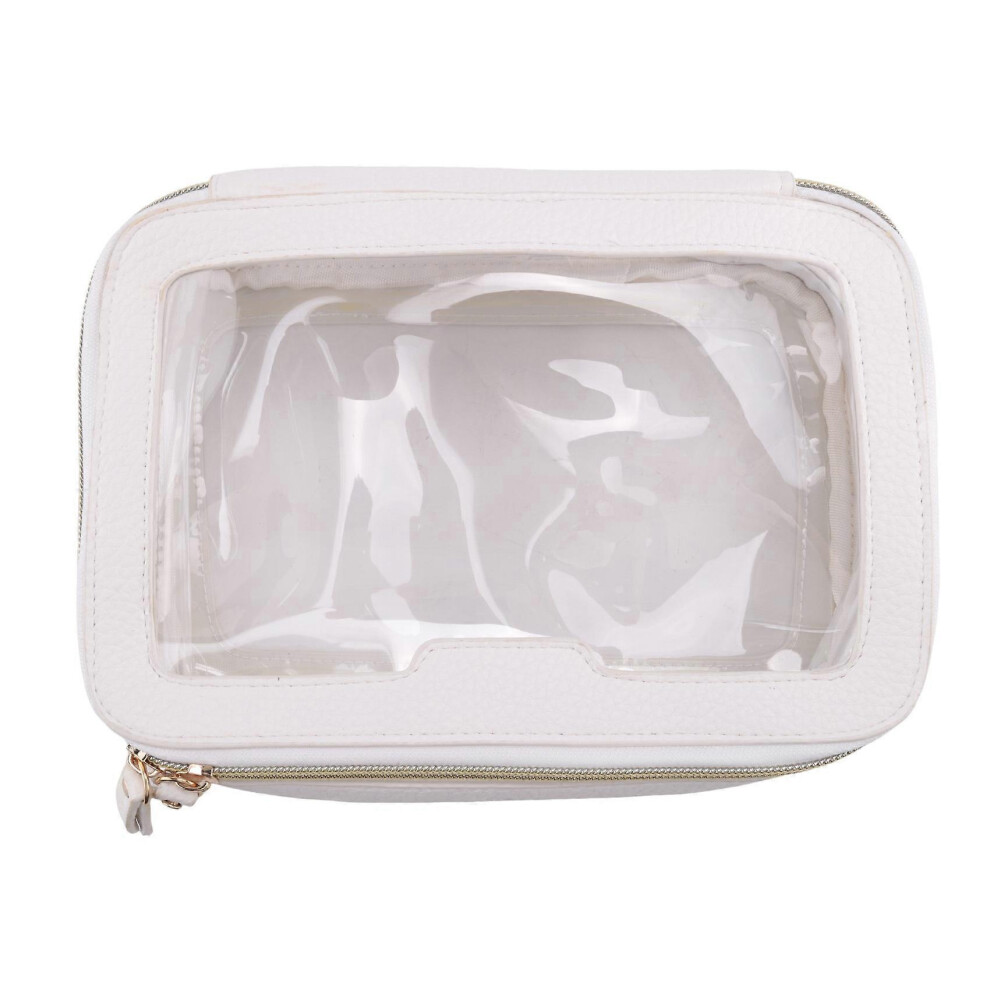 White Clear Transparent Cosmetic Organizer Travel Makeup Train Case Portable Toiletry Bag