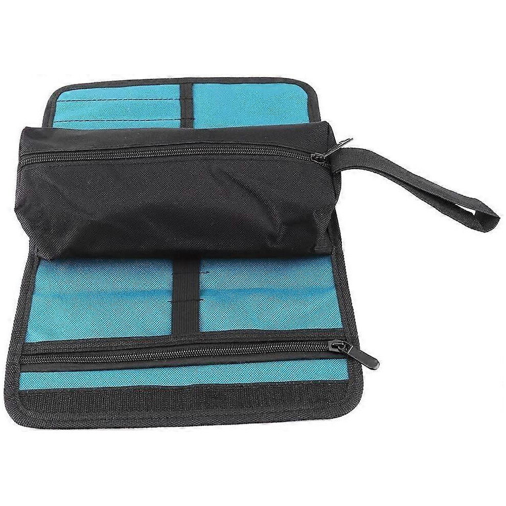 Compact 12-Pocket Zippered Roll-Up Tool Pouch With Buckle For Electricians, Plumbers 5391175406656