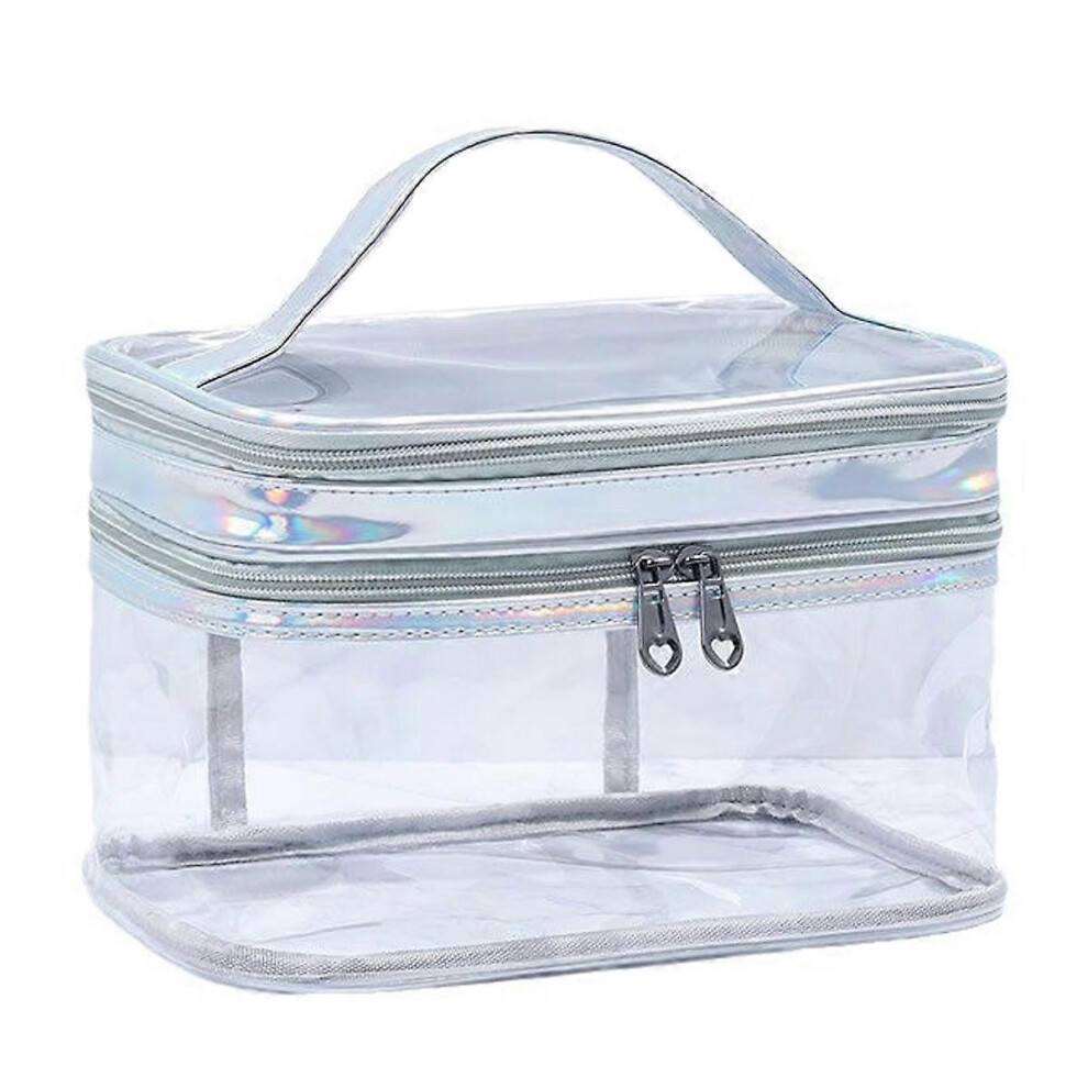Eco-Friendly Clear PVC Cosmetic Bag with Handle, Large Nylon Makeup Pouch