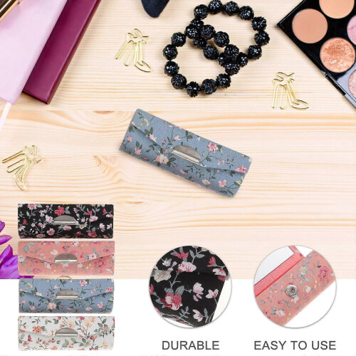 4PCS Embroidered Lipstick Storage Box, Makeup Organizer Bag (Black/White/Blue/Pink) 2