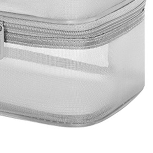 Double-Layer Travel Makeup Bag, Large Mesh Design, Sturdy Handle, Gray 1