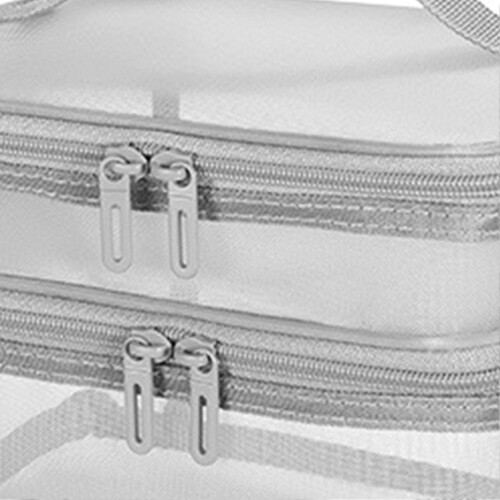 Double-Layer Travel Makeup Bag, Large Mesh Design, Sturdy Handle, Gray 2