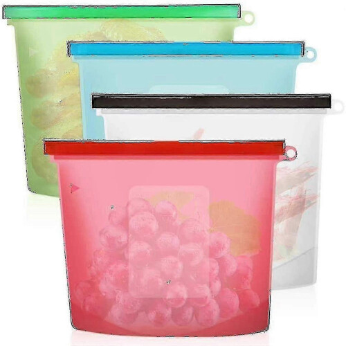 Reusable Silicone Food Storage Bags, Airtight Leak-Proof, 4-Pack Multicolor 1
